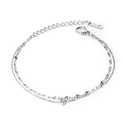 China Fashionable Delicate Stainless Steel Double Layer Crystal Chain Bracelet Bangle For Women for sale