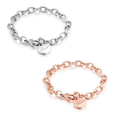 China FASHIONABLE Charm Stainless Steel Custom Engraved Small Link Chain Bracelet for sale