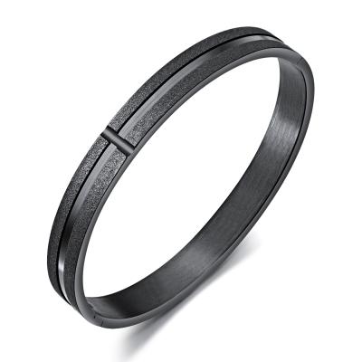 China Trendy Black Stainless Steel Couples Metal Bangle Bracelet For Women For Men for sale