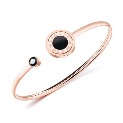 China FASHIONABLE Round Black Expandable Stone Charm Adjustable Stainless Steel Bangle Bracelet for sale