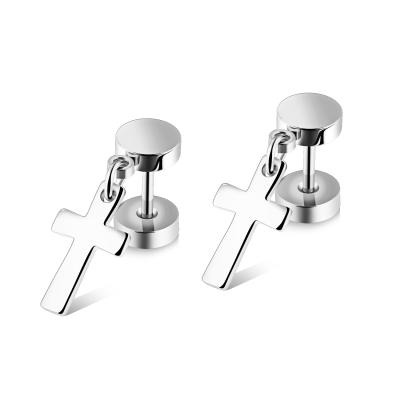 China Fashion Trendy Cross Stainless Steel Charm Stud Men Dangle Earring for sale