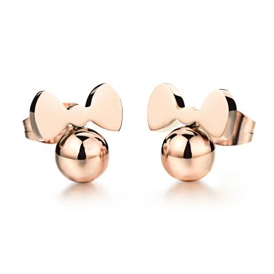 China New Fashionable Cute Design Stainless Steel Bowknot Ball Design Stud Earring Jewelry For Women for sale