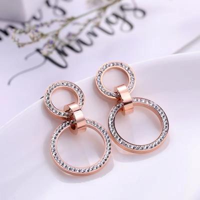 China Fashionable Design Rose Gold Round Crystal Stainless Steel Earring Drop for sale