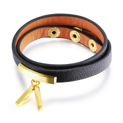 China Fashionable Wholesale Black Genuine Women Leather Custom Blank Plate Leather Bracelet for sale