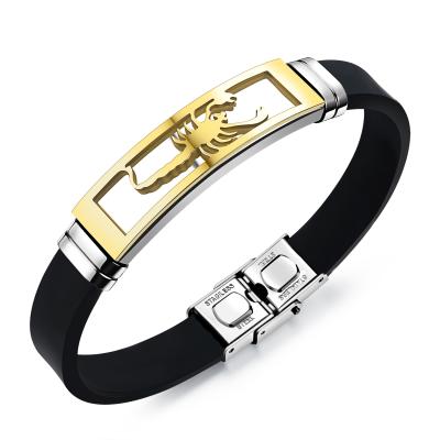 China Trendy Fashion Stainless Steel Metal Scorpion Silicone Bracelet Bands For Men for sale