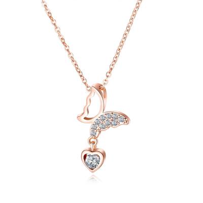 China FASHIONABLE Butterfly Crystal Tassel Necklace Pendant from Valentine's Day Jewelry Rose Gold for sale