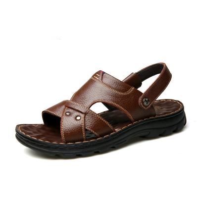 China Fashion Waterproof Outdoor Genuine Men's Summer Shoes Non-slip Leather Non-slip Wear-Resistant Sandals Brown Black for sale