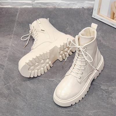 China Flat 2022 Winter Boots Women's PU Short Leather Shoes Flat Heel Lace Up Warm Autumn Winter Ankle Boots Keep Warm Women's Martin Boots for sale