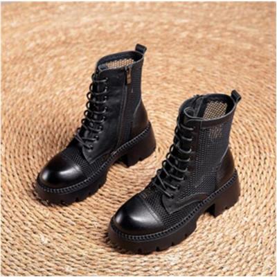 China Motorcycle Breathable Casual Locomotive Breathable Mesh Fashion Short Boots Heel Flat Cowhide High Heels Sandals Thick Unique Martin Boots for sale