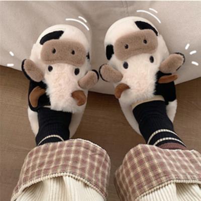 China Fashion Trend Winter Fashion Keep Warm Young Girl Cartoon Plush Cow-wrapped Cotton Slippers for sale