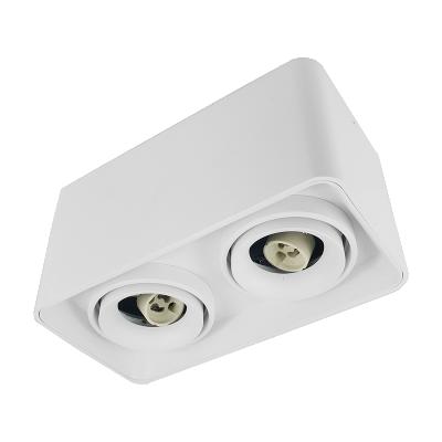 China Modern Retrofit Adjustable Two Head Iron And Aluminum Square Ceiling Spotlight Outdoor Mounted Holder For LED Bulb GU10 G5.3 MR16 for sale