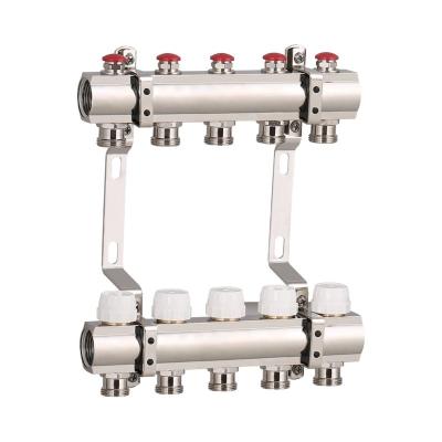 China Modern Dinro 2-12 Way Hose Manifolds Nickel Plated Hydronic Underfloor Heating Manifold Set for sale