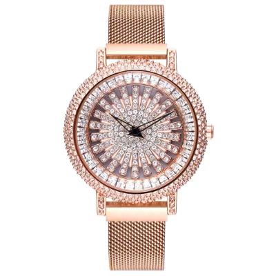 China Hot Mesh Strap Luxury Quartz Wrist Watch Day/Date Wristwatch TW120 Full Diamond Dial Watches Women Magnet for sale