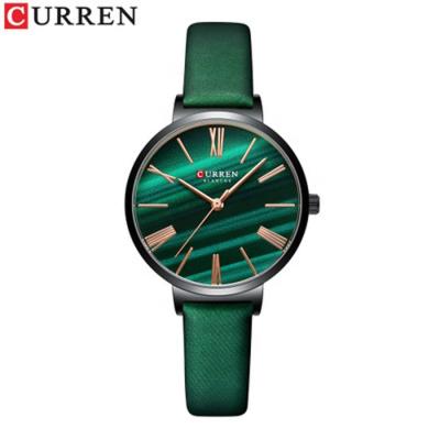 China Latest Automatic Date Brand 9076 Curren Luxury Women Watches Leather Rome Green Face Fashion Girls Gift Watch Relojes for sale