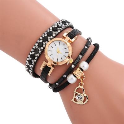 China WW102 Love Day/Date Luxury Pendant Leather Wrap Watches For Women Crystal Watches Ladies Bracelet Watch Set for sale