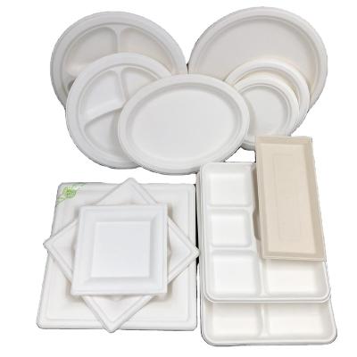 China Disposable Platos Biodegradable Compostable Biodegradable Bagasse Paper Plate Sugar Cane Container Food Dishes for sale