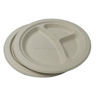 China Disposable Biodegradable Compostable Sugarcane Bagasse Container Food Packaging Tray 3 Compartment Tray Plate for sale