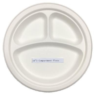 China Disposable Biodegradable Packaging Paper Plate Food Container Sugar Cane Bagasse Disposable 3 Compartment Dish for sale