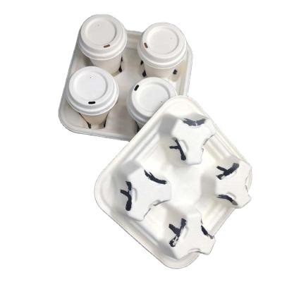 China 100% Hot Biodegradable Raw Material Bamboo Pulp Set Coffee Bagasse Disposable Cup Lid Carry Tray for sale