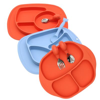 China 2021 New Design Food Grade Silicone Travel Sustainable Cute Animal Baby Suction Dinner Food Feeding Dish Set For Baby for sale