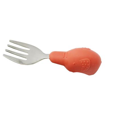 China BPA Free Promotional Prices Kids Silicone Stainless Steel Portable Spoon Set Baby for sale