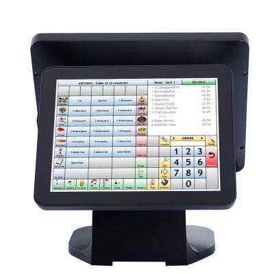 China Aluminum Alloy 15 Inch + 12 Inch Dual Screen POS System Capacitive Terminal Touch Point Of Sale for sale