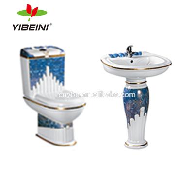 China 0009 A/B Chaozhou good design ceramic pedestal ceramic basin& sanitary ware two piece toilet set for sale