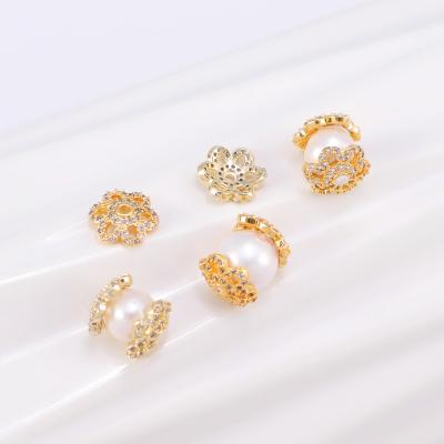 China Environmental friendly 18k glod plated 10mm pearl caps flower brass beads and pearl cap jewelry findings for sale