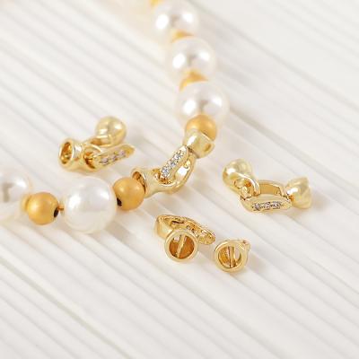 China Environmental Friendly Real Gold Plated 18K Pearl Buckle High Quality Brass Gold Filled Jewelry Connected Buckle Charm Clasps for sale