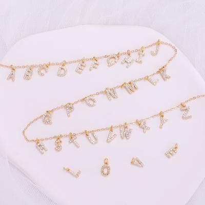 China Environmental Friendly 18K Gold Plated Initial Letter Pendant Brass Zircon Necklace Non Tarnish Pendant Super White Gemstone Zircon Charms for sale