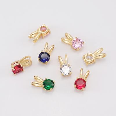 China 18k Gold Thin Layer Environmental Friendly Brass Charms Winter Party Fashion Colorful Gem Pendant Cute Rabbit Shape Pendant for sale