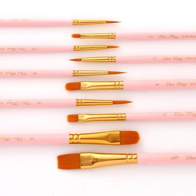 China Art Tool Amazon Hot Selling Different Paint Brush Tips 10 Pcs Nylon Drawing Set Brush For Artist Drawing Beginner for sale