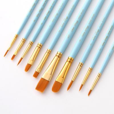 China Art Tool Factory Wholesale High Quality Drawing Paint Brush Nylon Handle Fine Detail Wooden Hair Acrylic Watercolor Brush For Artist for sale