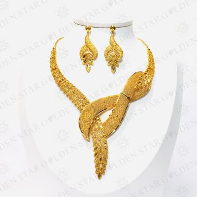 China Star TRENDY Gold Jewelery Luxury Traditional Gold Plated Indian Choker Necklace Earrings Jewelry Set For Women for sale