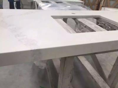 China Custom Made Carrara White Double Sink Quartz Vanity Tops for Kitchen Rectangular for sale