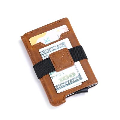 China Premium Handmade Thin Wax Oil Leather Auto Aluminum Touch Edge ID Portable Custom Card Holder Lanyard One Quantity for sale