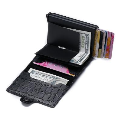 China Hot Selling Double Aluminum Box Customize PU RFID Wallet Box Business Crocodile Skin Aluminum Double Card Holders for sale