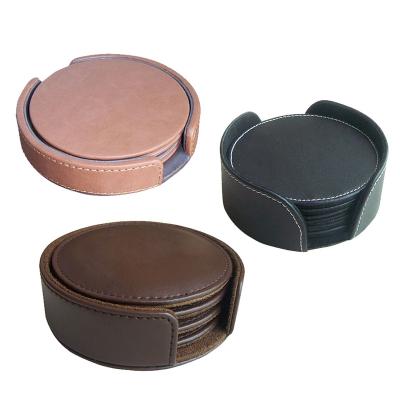 China Wholesale Hot High Quality Business Promotion PU Coaster Set Stocked PU Leather Cup Mat For Hotel Tea Coffee Drink for sale