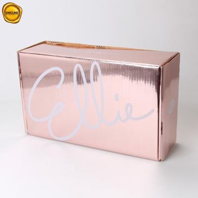 China Douane Gedrukte Rose Gold Corrugated Shipping Box voor Schoonheidsmiddelen Te koop