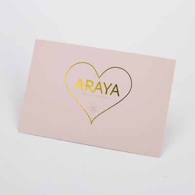 China 15x10cm Customized Pink Paper Thank You Card With Gold Foil Logo for sale