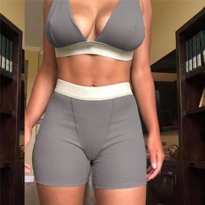 China 2021 Summer Women's Breathable Sleeveless Solid V-Neck Tank Top Backless Sweat Shorts 2 Piece Matching Set for sale