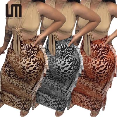 China Liu Ming Fall Winter 2022 New Fashion Breathable Women's Casual Fringe Tassel Leopard Printed Bodycon Midi Dress for sale