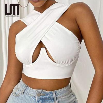 China Liu Ming Cross Halter Neck Slim Breathable Fitted Cutout Tank Tops For Women for sale