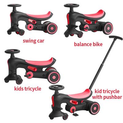 China Ride Toy China 1.5 To 5 Years 3 In 1 Ride Bustle Car Kids Balance Bike Baby Tricycle With Putter Happy Swing Car For Kids for sale