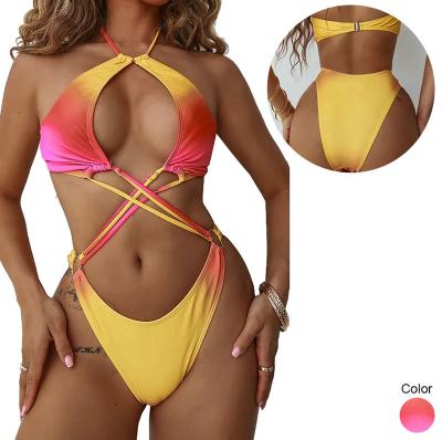 China Breathable Tie Dye Bikini Push Up One Piece Plus Size Swimsuit Women High Cut Sexy Print Swimwear Swimwear for sale