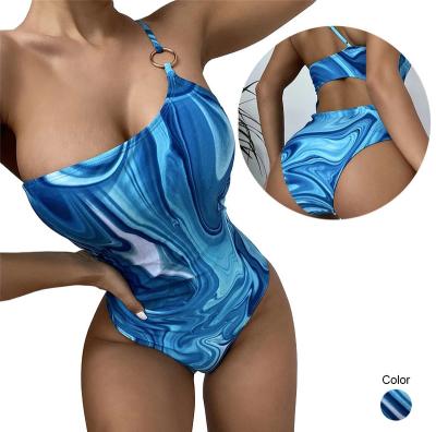 China Breathable Sexy Dye Bikini High Cut Link Swimsuit One Shoulder Swimsuit Swimwear One Piece Swimwear for sale