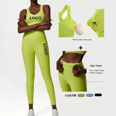 China Private Label Womens Fitness Sportswear Athleisure Women Breathable Workout Clothes Two Piece Set Yoga Suit Ribbed Legging for sale