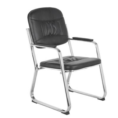 China Steadiness Mid- back OEM Stainless Steel  Arched Stuff Chair Leather Visitor Indoor Office Chair for sale