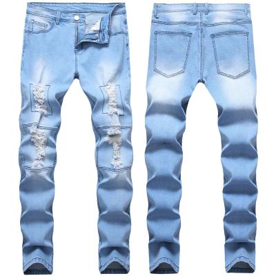 China Wholesale new men's jeans QUICK DRY ripped hole trend light blue men's pants men's jeans marked for sale