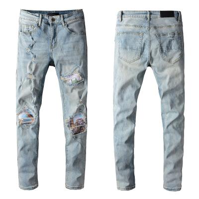 China Wholesale QUICK DRY Light Blue Patch Stretch Men's Skinny Fit Men's High Street Slim Fit Men's Emir Jeans for sale